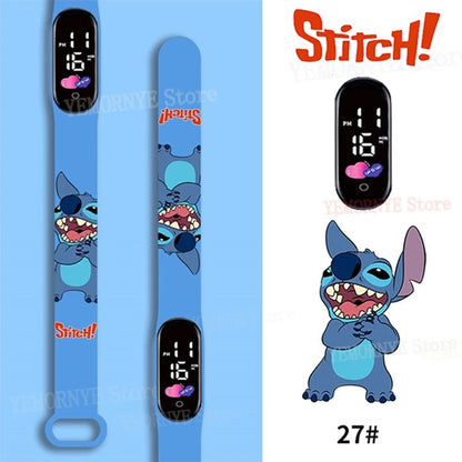 Relógios Digitais Infantis Disney Stitch Figuras de Anime LED Touch Luminoso Relógio Digital Esportivo Infantil à Prova D'Água Brinquedos de Aniversário