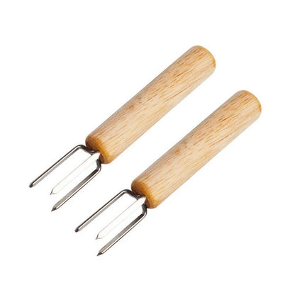 2/4/8Pcs Stainless Steel Corn Holders with Wooden Handle Corn on The Cob Skewers Fruit Anti-scald Forks Outdoor Cooking BBQ Tool