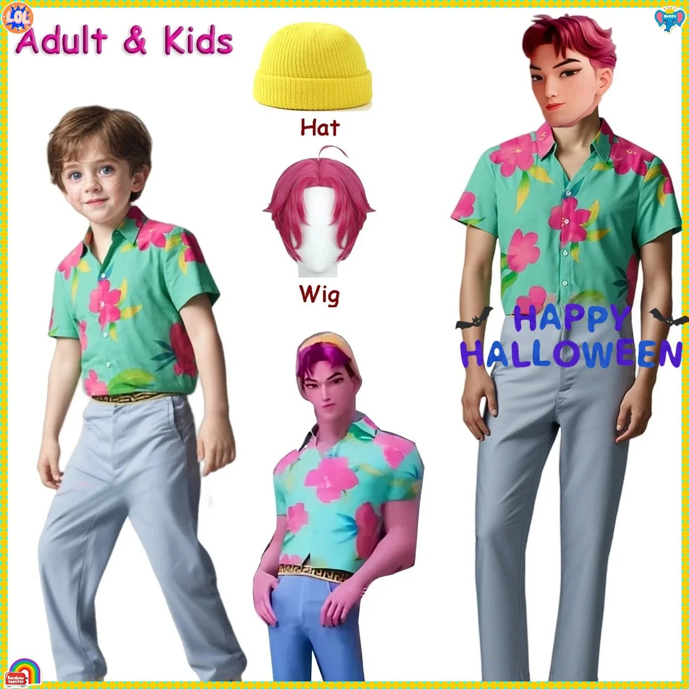 KPp Boys Abby Cosplay Floral Shirt Wig Hat 2026 Disfraz Soda Pop Costume Kids Men Halloween Party Clothes