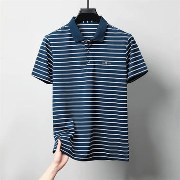 Men's Casual and Fashionable Striped Short Sleeved Polo Shirt Summer Comfortable Sweat Absorbing Breathable and Versatile Top