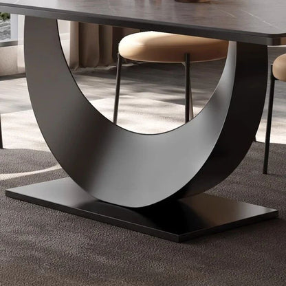 Modern Rectangle Minimalist Rock Slab Restaurant Dining Table And Chairs Stainless Steel Frame Leather Dining Chair Italian