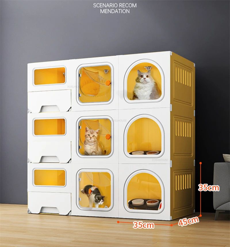 Gaiolas de luxo para gatos de três camadas com partição, gaiola de criação, espaço grande para animais de estimação, casa de gaiola para gatos com caixa de areia para gatos N