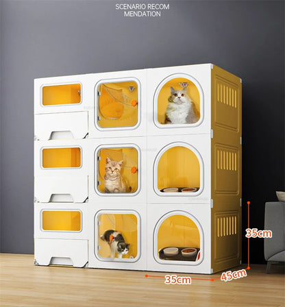 Gaiolas de luxo para gatos de três camadas com partição, gaiola de criação, espaço grande para animais de estimação, casa de gaiola para gatos com caixa de areia para gatos N