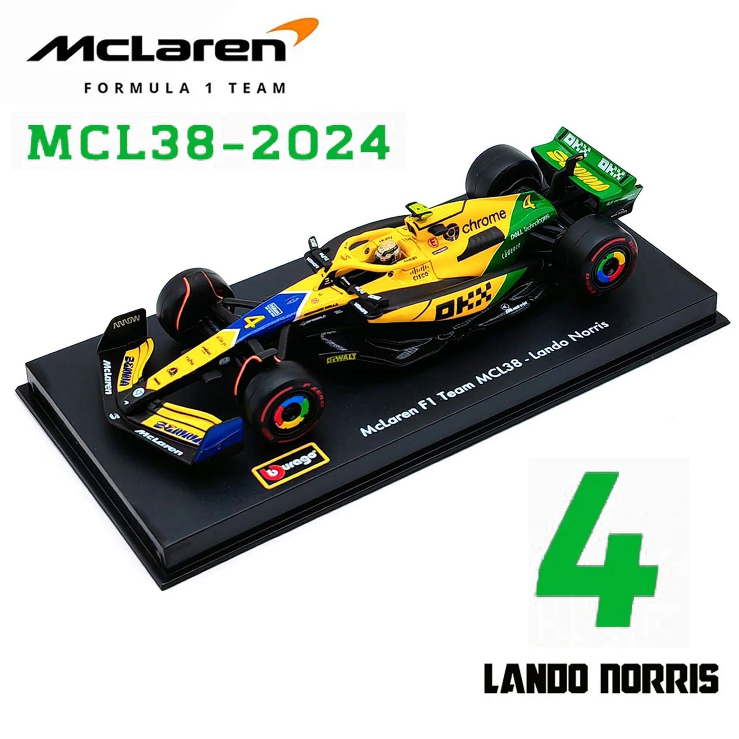 Bburago 1:43 2024 F1 Mclaren MCL38 Grande Prêmio de Mônaco Carro de Liga Miniatura Modelo Diecast #4 Lando Norris #81 Oscar Piastri Brinquedo