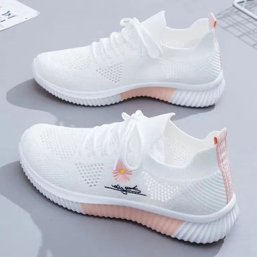 Spring and autumn seasonsLadies Knitted Sneakers Fashion Simple Lace-up Running Shoes Mesh Breathable Casual Female Students