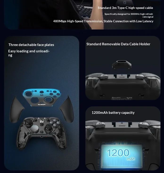 Game Sir G7 Pro 8K Aimlabs Game Controller Tmr Joystick 8000Hz Wired Gamepad for PC Steam Switch Android Apple One Click Wake NS