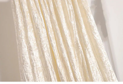 Autumn Winter Girls New A-line Velvet Skirt 2025 Plus Size Gold Velvet Half Pleated Skirt Solid Versatile High Waist Mid Skirt