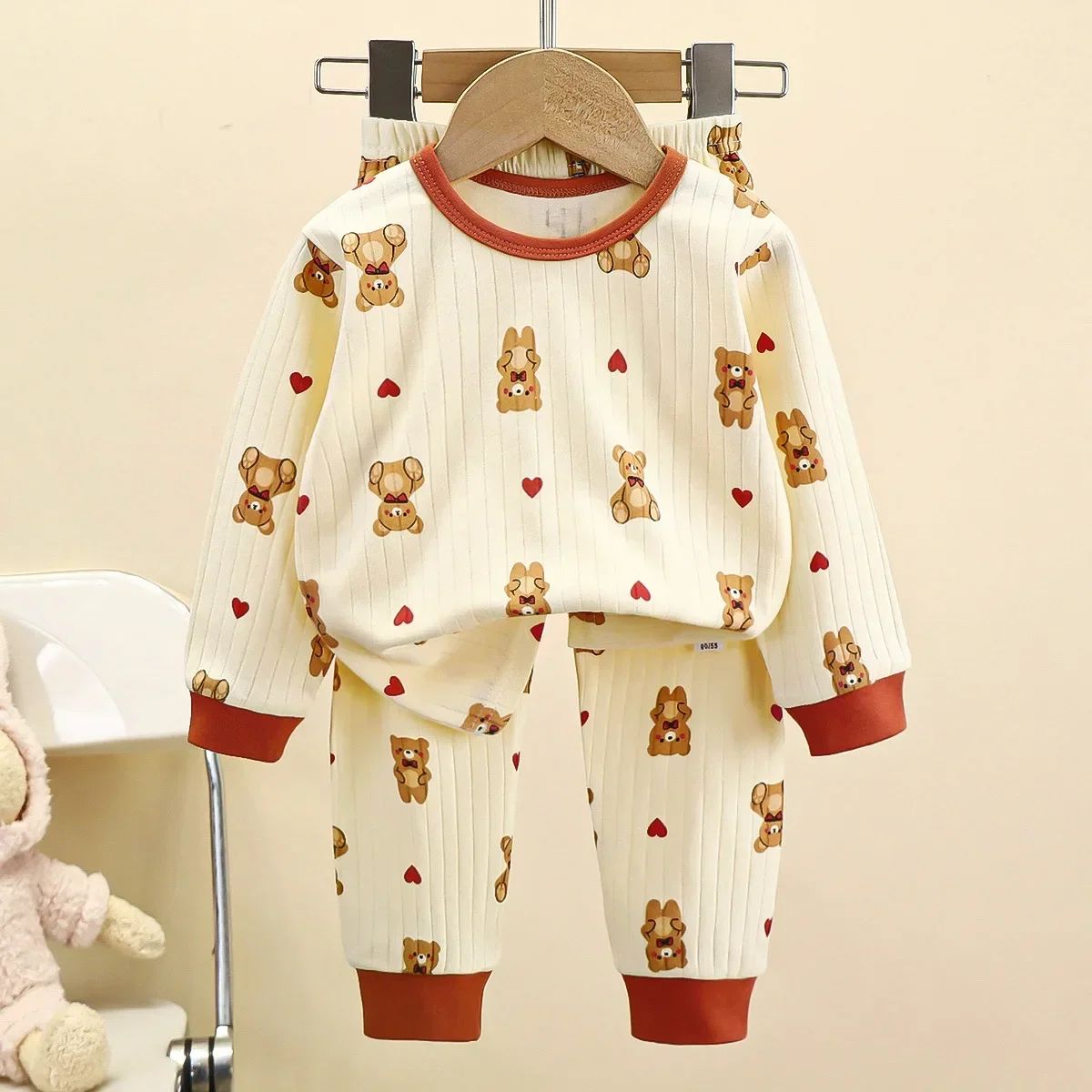 Kids Boys Girls Pure Cotton Warm Pajamas Cute Cartoon Long Sleeve T-Shirt + Pants Toddler Baby Autumn Underwear Clothing Sets