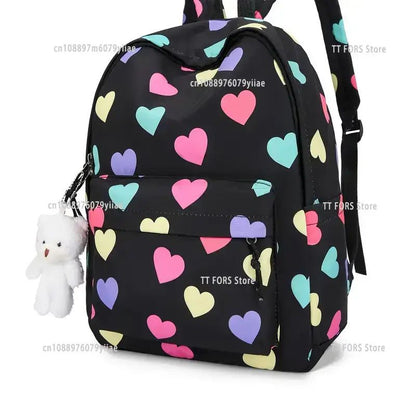 Sweet Canvas Love Children's Backpack Leisure Large Capacity Boys and Girls Student Schoolbag Birthday Holiday Gift