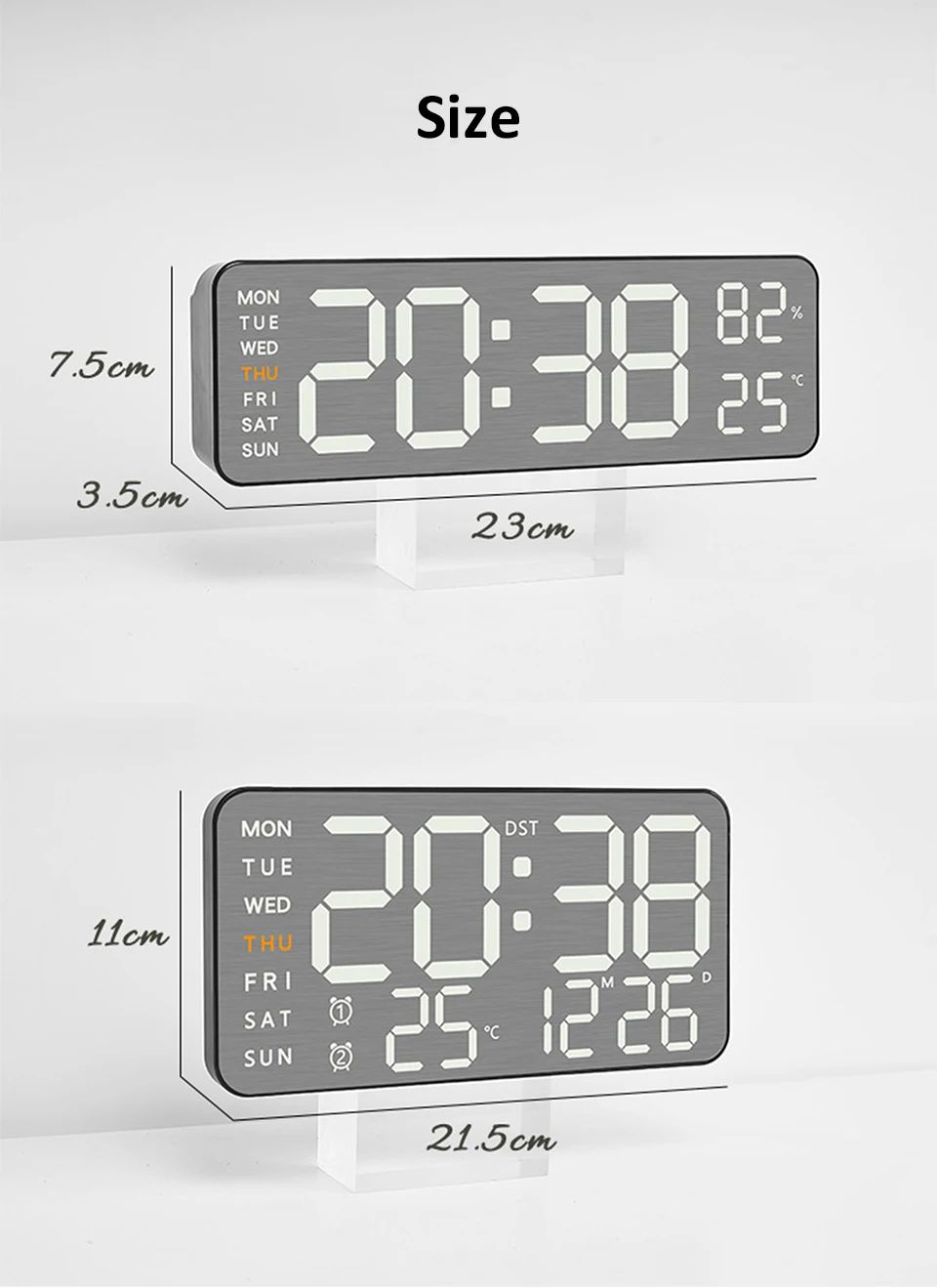 Mirror Brushed Finish Wall Clock Premium Feel Silent Wall Clock Table Alarm Clock Temp Display Bedroom Office Living Room Decor