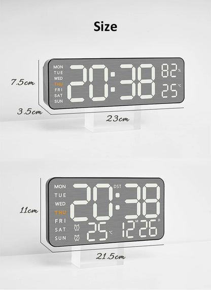 Mirror Brushed Finish Wall Clock Premium Feel Silent Wall Clock Table Alarm Clock Temp Display Bedroom Office Living Room Decor