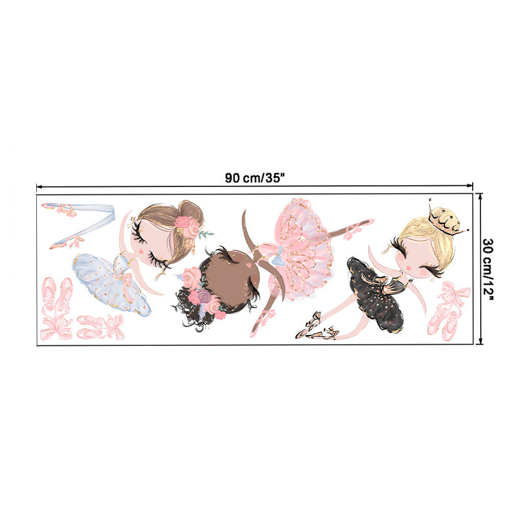 Kawaii Ballet Dace Girl Wall Art Sticker For Living Room Girls Bedroom Decoration Self-adhesive Wallpaper Baby Home Decor