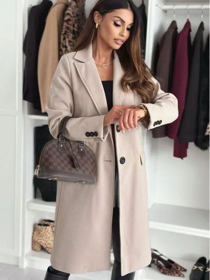 Hot Sale Of The Season Autumn Winter Simple Long Sleeve Solid Color Single Button Woolen Coat Women's Fashionable Elegant Outerw
