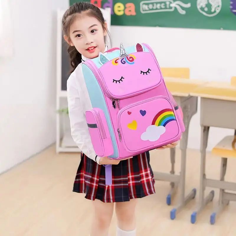 Mochila Escolar Feminina de Grande Capacidade Impermeável Estampa de Unicórnio
