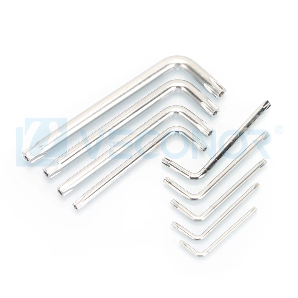 Conjunto de 9 Chaves Torx Allen Estrela de Braço Curto Métricas Duráveis em Aço Cromo Vanádio T10 T15 T20 T25 T27 T30 T40 T45 T50