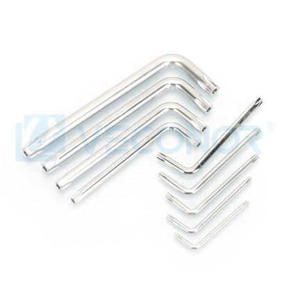 Conjunto de 9 Chaves Torx Allen Estrela de Braço Curto Métricas Duráveis em Aço Cromo Vanádio T10 T15 T20 T25 T27 T30 T40 T45 T50