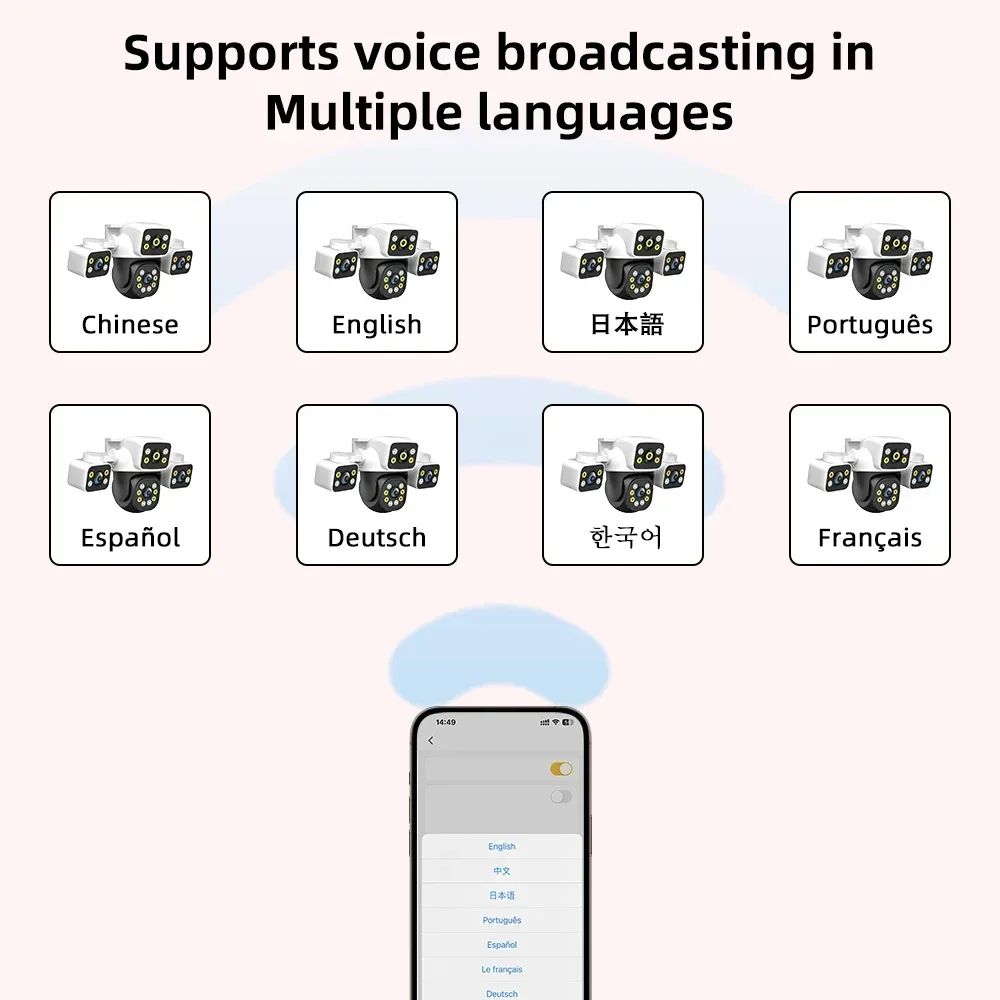 PEGATAH 6K 12MP Outdoor WiFi Camera Three Screen Three Lens 10X Zoom PTZ Automatic Tracking Audible Visual Alarm Security Cam