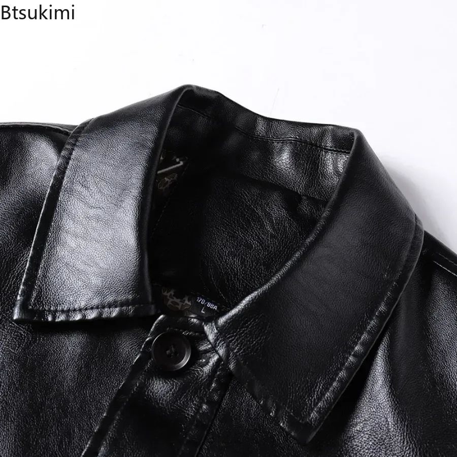 2025 Men's Soft PU Leather Jackets Business Office Coats Breathable Solid Male Faux Leather Jackets Warm Outerwear Plus Size 7XL