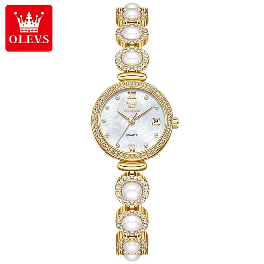 OLEVS 5635 Vintage Diamond Encrusted Luxury Quartz Watch for Women Elegant Stainless Steel Bracelet Fashion Top Brand Wristwatch