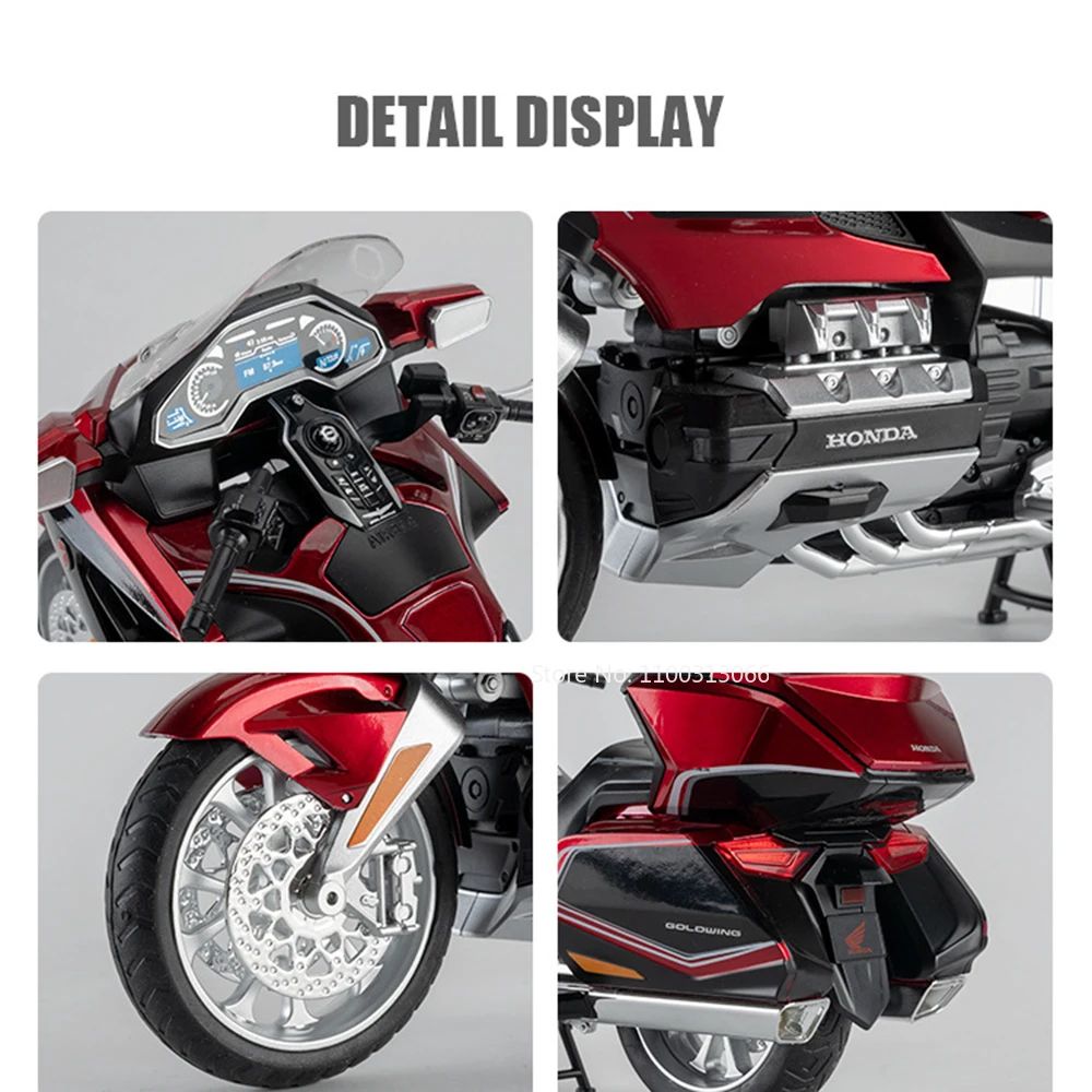 1:11 Honda Gold Wing GL800 2021 Modelos de Motos Carros Brinquedos Pneus de Borracha com Luz e Música Modelo em Miniatura Presentes para Crianças Pequenas