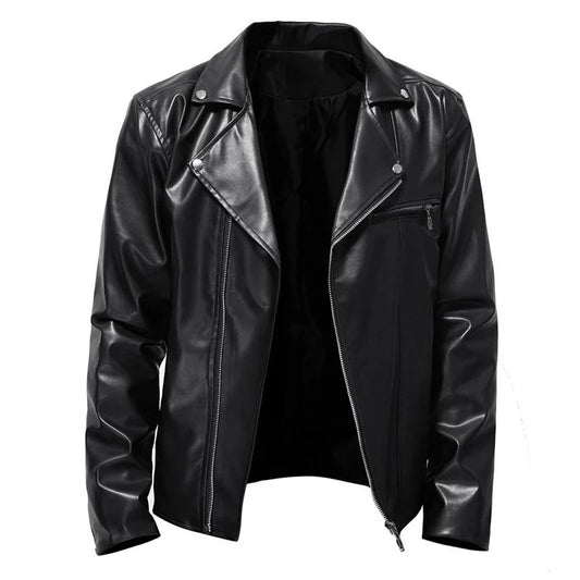Fall and Winter New Men's Leather Jacket Fashion Handsome Lapel Motorcycle Leather Jacket Rock Punk Tops