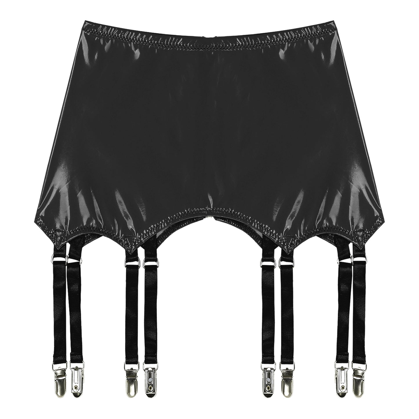 Womens Garters Latex Skirts Ladies Suspender Belt Wet Look Patent Leather Mini Skirts Garters with Metal Clips Clubwear Costume