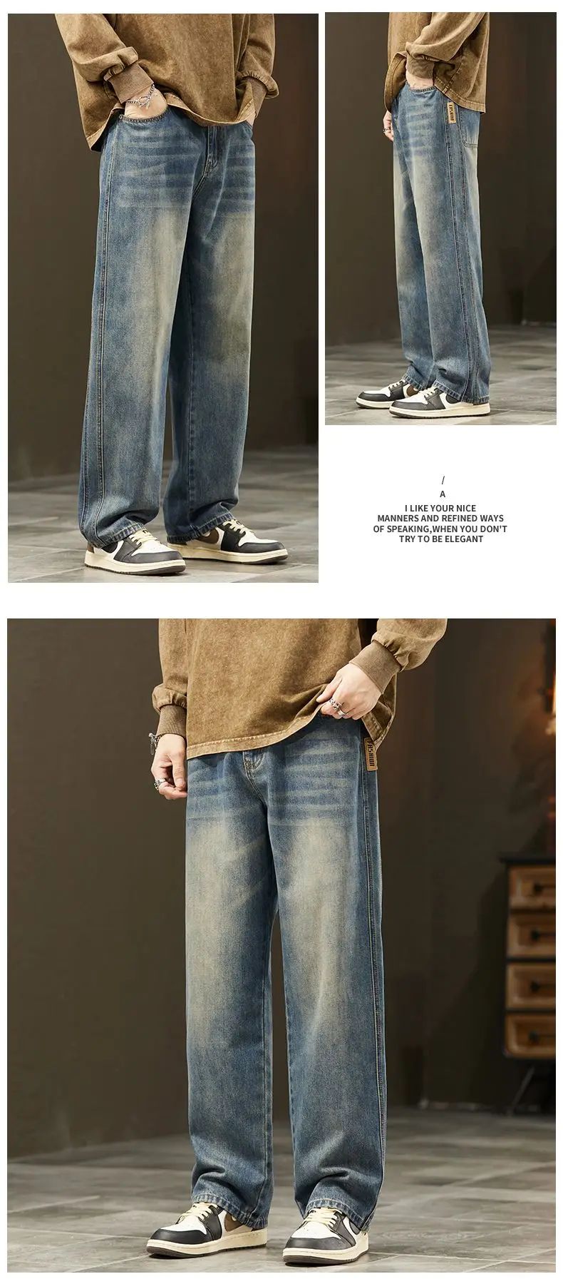 Streetwear Vintage Jeans Men's New Personality Thin Fashion Personalized Loose Trousers Casual Straight Wide Denim Pants Male