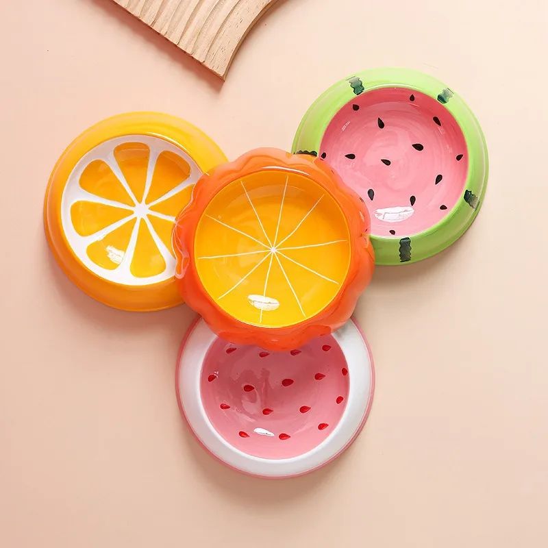 4 tigelas fofas de cerâmica para pets, tigelas em formato de melancia e morango para gatos, tigelas coloridas para cães pequenos, fornecedores de água, tigela para gatos