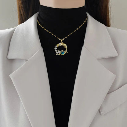 Colar Pingente Golfinho Requintado Cristal Azul para Mulheres Moda Personalizada Acessório Diário Joias de Festa Presentes de Aniversário
