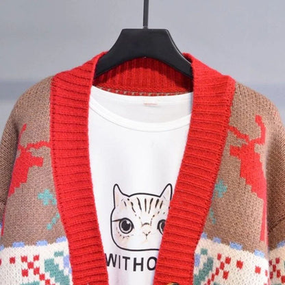 Knitted  Christmas Sweater Knit Sweaters For Men Cardigan Couple Vintage Sweater Cardigans Coat Y2K Jacket Men's Clothing