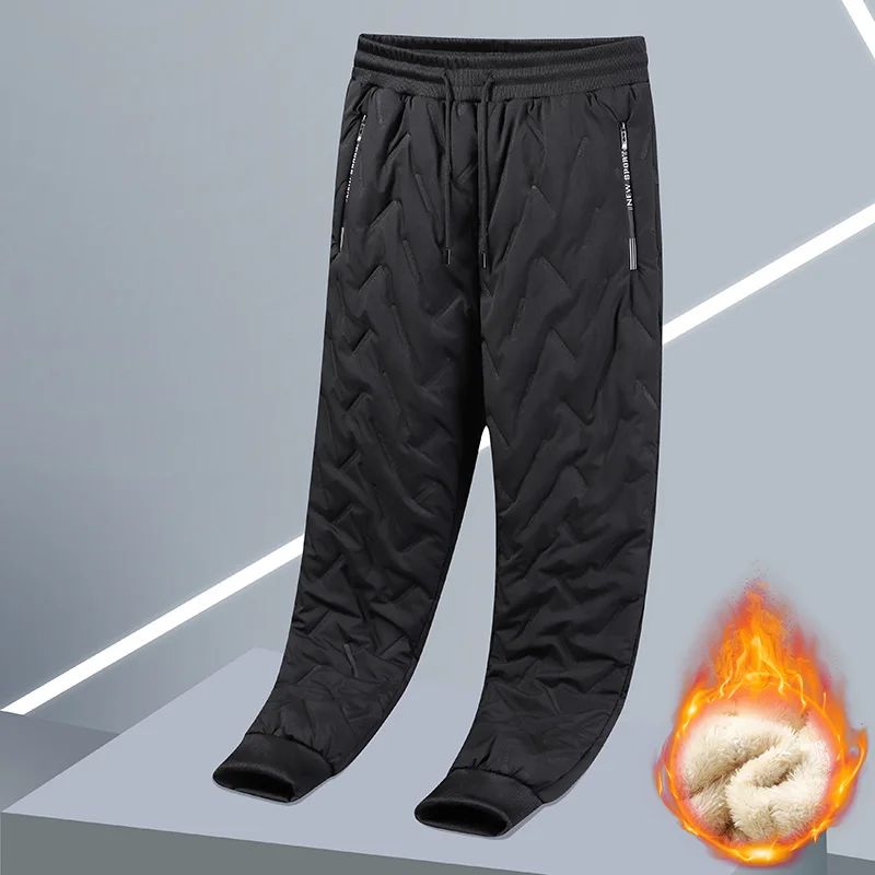Calça Moletom Masculina Jogger Impermeável Forrada de Lã Grossa Calças de Treino Esportivas Quentes de Inverno com Zíper e Bolsos