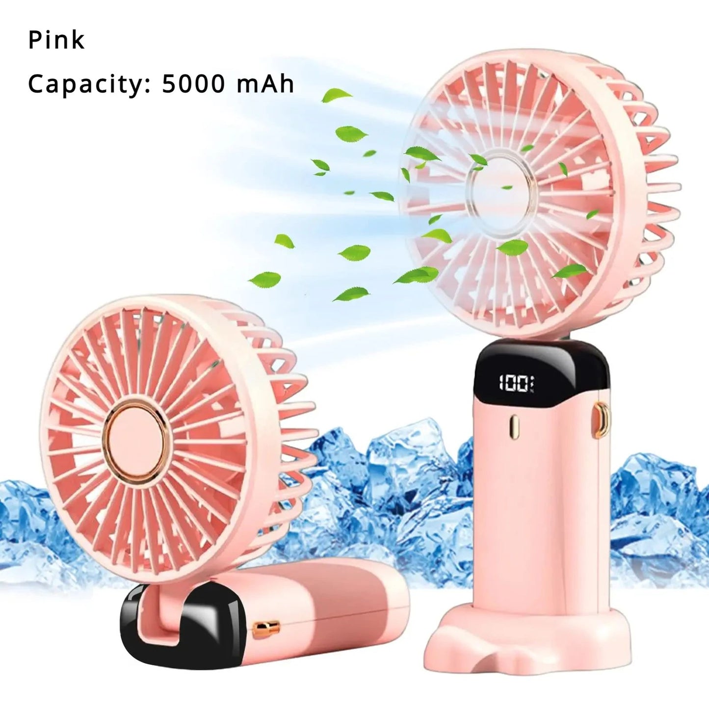Ventilador Portátil Recarregável 5000mAh Dobrável 90° 5 Velocidades Mini Ar Condicionado Pequeno Ventilador Refrigerador de Ar com Display Digital LED