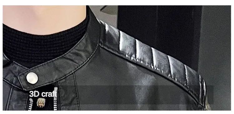 Spring and Autumn Men's Motorcycle Leather Jacket Casual Stand Collar Solid Color White Black Leather Jacket Zip Up PU Coat