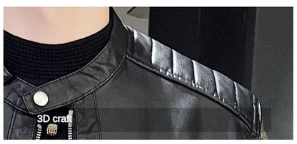 Spring and Autumn Men's Motorcycle Leather Jacket Casual Stand Collar Solid Color White Black Leather Jacket Zip Up PU Coat