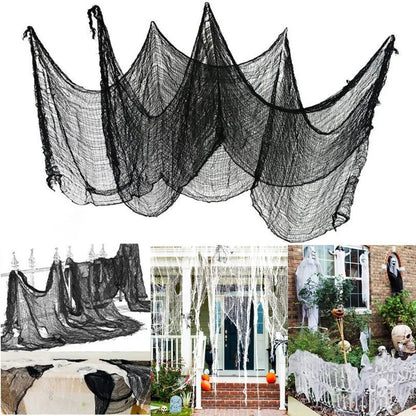 Decorações de Gaze Horripilantes de Halloween para Casa Assombrada com Teia de Aranha Preta Manchada de Sangue para Interiores Assustadoras para Pendurar no Corredor