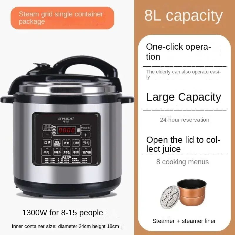 Panela de Pressão Elétrica Doméstica e Comercial. Grande Capacidade. Reserva Inteligente. Panela de Arroz de Alta Pressão.