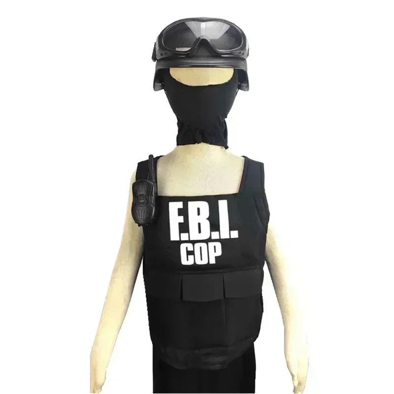 2025 Halloween Kinderen Fbi Swat Pakken Cosplay Kleding Mini Kogelvrij Vest Helm Swat Pak Set Halloween Party Dress Up