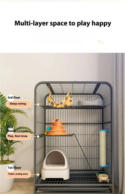 Villa para Gatos de Dois Andares Interna Extra Grande Espaço Livre Gaiola para Pets Casa de Escalada para Gatinhos Villas para Gatos Castelo para Gatos com Banheiro Integrado