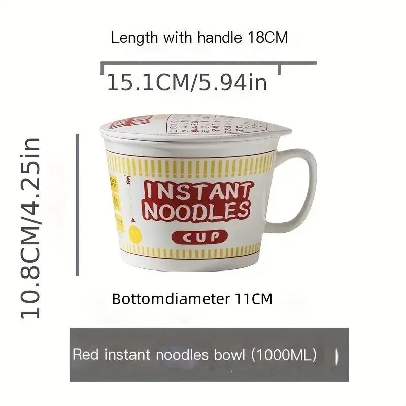 1pc Large Capacity Ceramic Instant Noodle Bowl with Cover?Perfect for Dorms and Home Kitchens - Keep Your Noodles Fresh and Warm