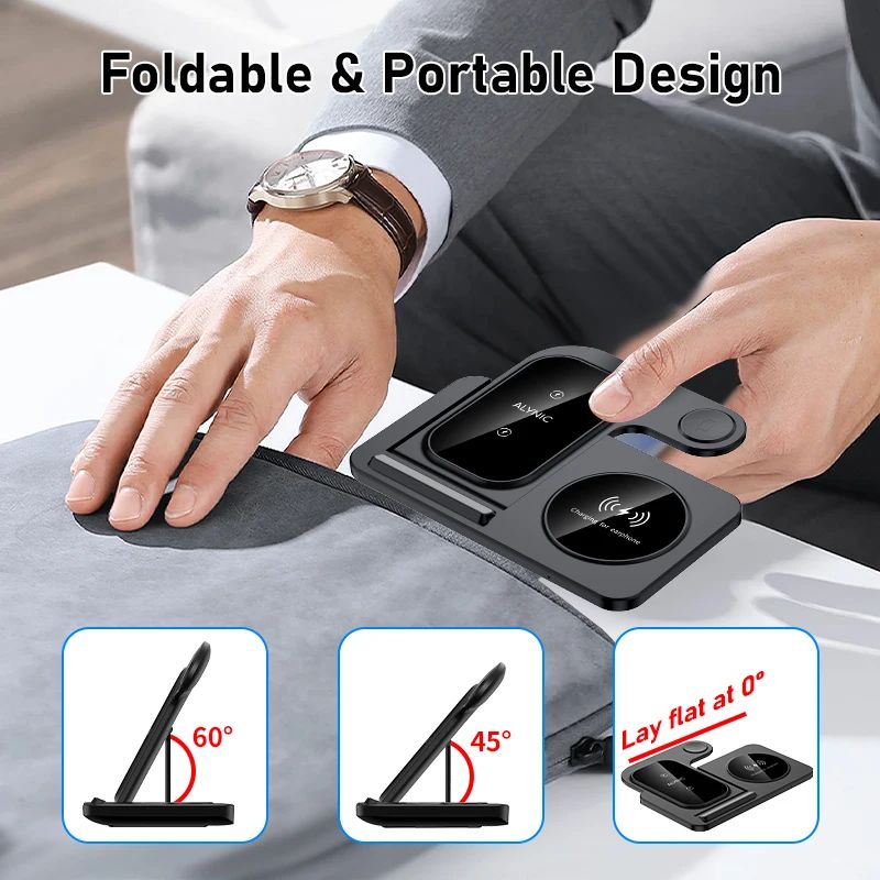 Base Carregadora Sem Fio Rápida 300W Dobrável para iPhone 16 15 14 13 12 Pro Max Apple Watch Airpods
