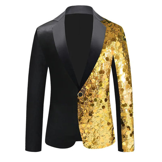 New Men Luxury Sequin Suit Jacket Silver / Gold Fashion Singer Bar KTV Dance Party Stage Performance Dress Blazers Coats