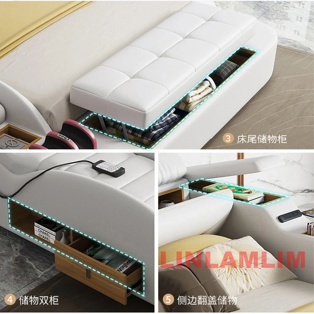 MINGDIBAO Modern MULTIFUNCTIONAL Tech SMART BED 2 People | FUTURISTIC FURNITURE | Ultimate Massage Tatami Genuine Leather Beds