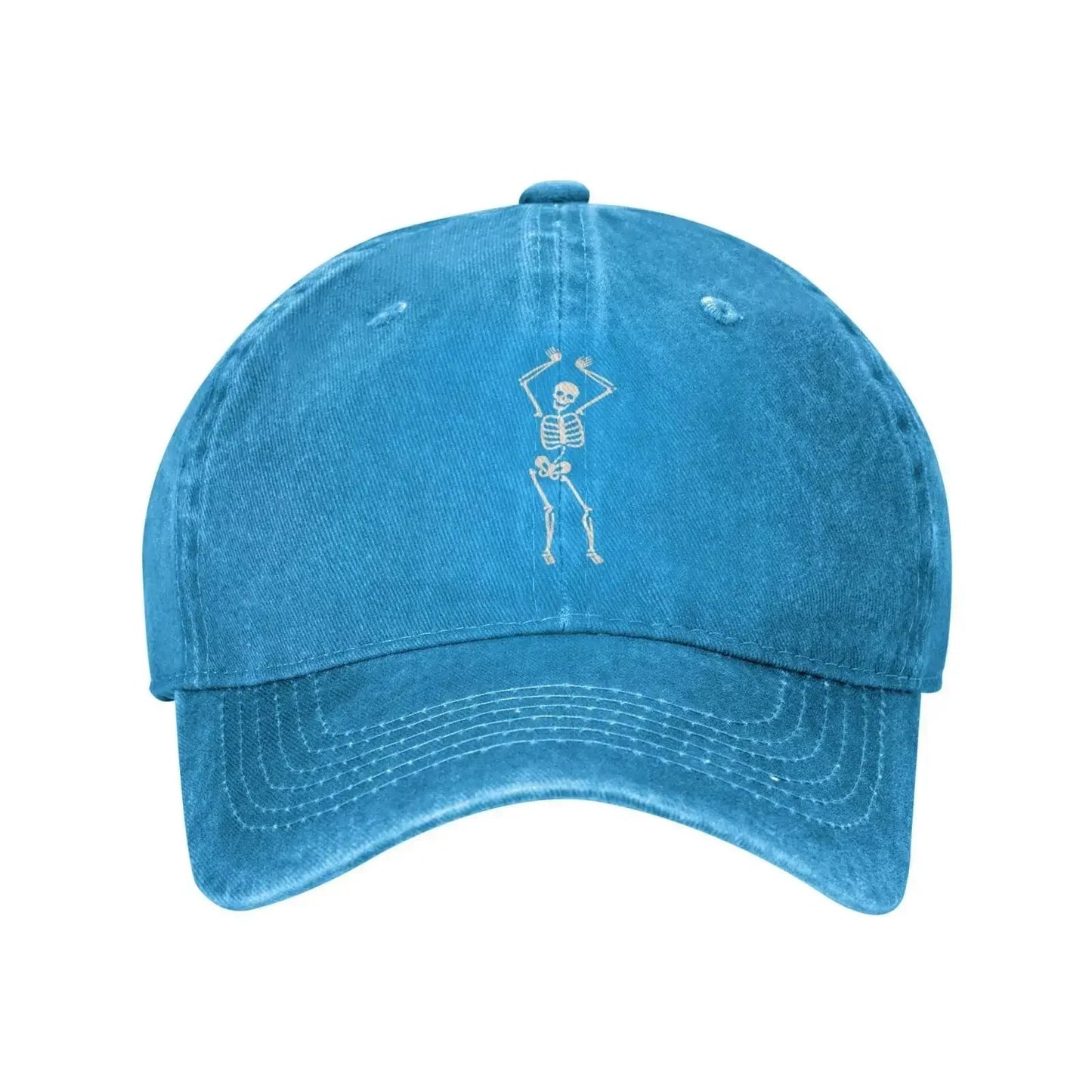 Dancing Skeleton Blue Vintage Adjustable Washed Cotton Trucker Hat Black Fitted Baseball Ball Cap for Men Women Headwear