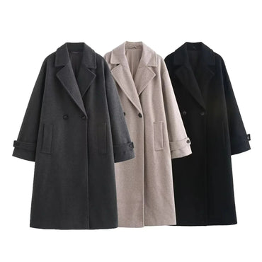 Fashionable Long Loose Lapel Coat Polyester Fiber Pure Color Regular Type from Mainland China Elegant Outerwear for Women