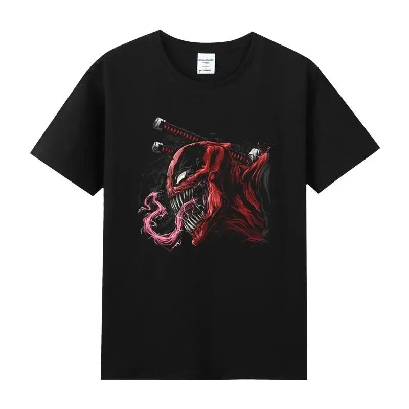 Summer Marvel Hero Deadpool cotton round neck short-sleeved men's T-shirt pure cotton breathable Y2K for men and women