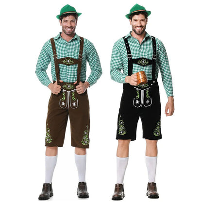 Men Traditional Bavarian Beer Shorts Outfit Overalls Shirt Hat Suspenders Set Germany Oktoberfest Costumes Halloween Costume