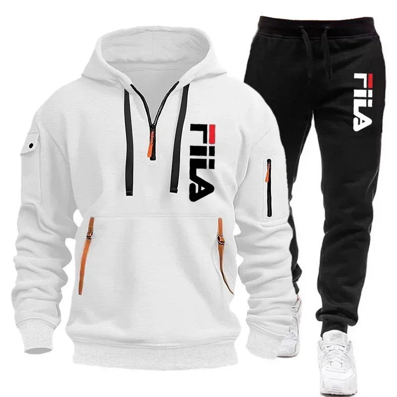 Men's set 2025 Autumn/Winter new Men's hooded sweatshirt + long pants two-piece set, outdoor multi-pocket men's pullover sportsw