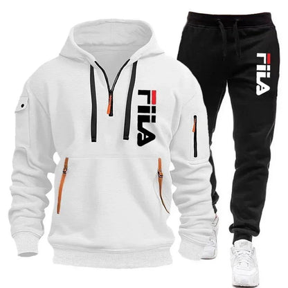 Men's set 2025 Autumn/Winter new Men's hooded sweatshirt + long pants two-piece set, outdoor multi-pocket men's pullover sportsw