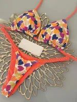 2025 new printed neck halter women's swimsuit suspender sexy bikini split-band hot spring swimsuit