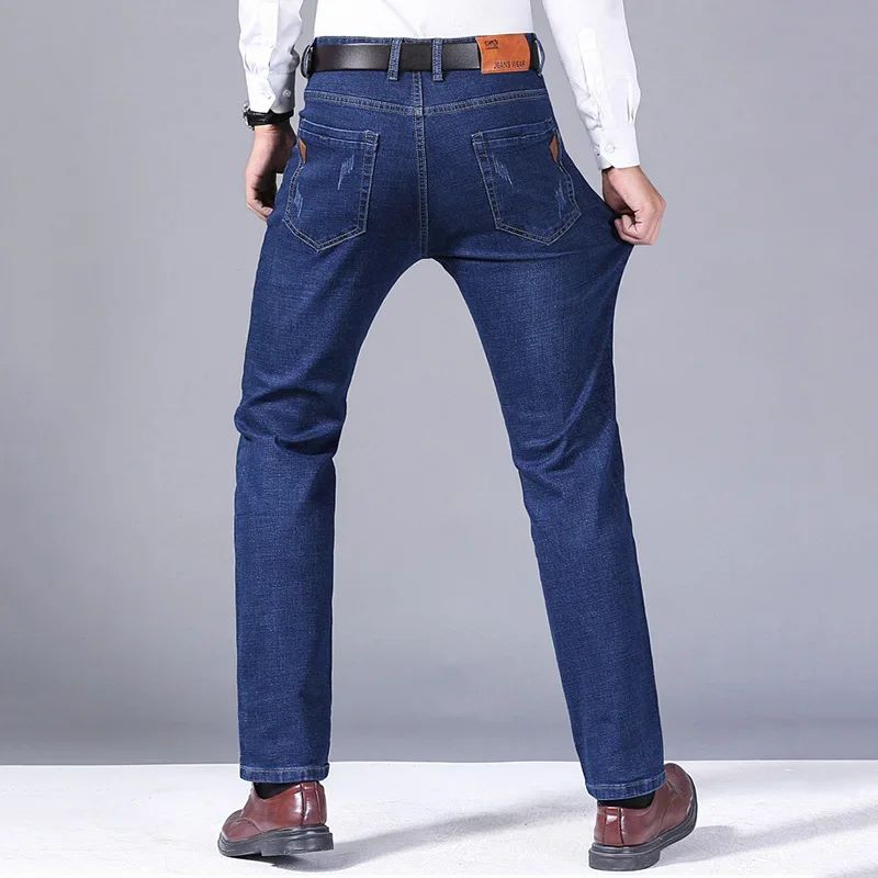 Calça Jeans Masculina de Marca de Luxo Stretch Reta Casual Slim Fit Jeans Masculino Design Clássico de Negócios Calça Tamanho Grande